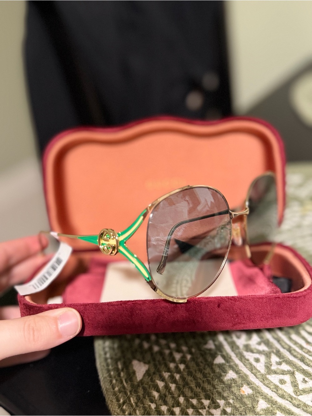 Gucci Green and Gold Women's Sunglasses with Gradient Lenses